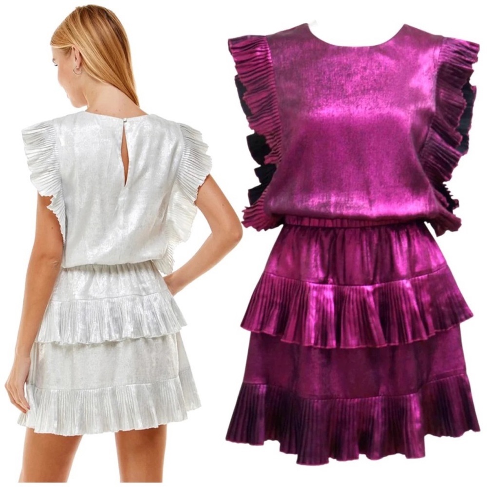 TCEC Pink Metallic Ruffle Mini Dress Size Large - Picture 11 of 11